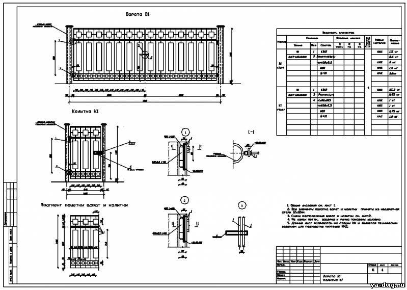 Ворота распашные металлические чертежи dwg